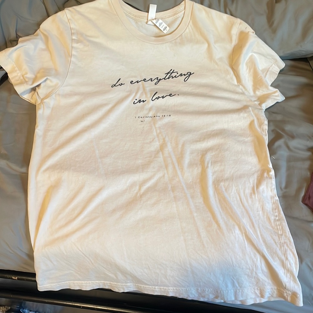 ‘Do everything in Love. 1 Corinthians 6:14’ cream tee